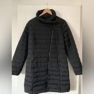 Black light coat with asymmetrical front zipper